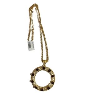 Necklace and pendant goldtone circle brown rhinestones crystals